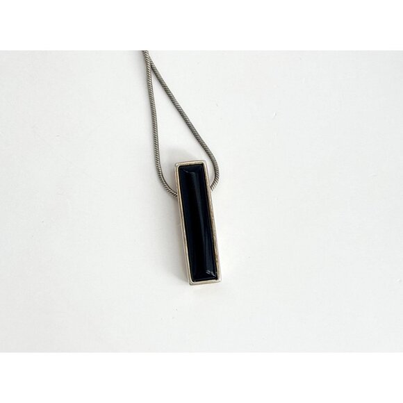 Minimalist Black Onyx Sterling Silver 925 Vintage Pendant Necklace - 17" - Picture 6 of 16